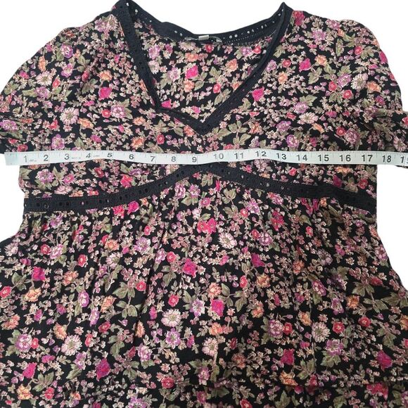 Patrons of Peace -674 Long Sleeve Boho Cottagecore Blouse Black Floral Medium - Picture 8 of 9